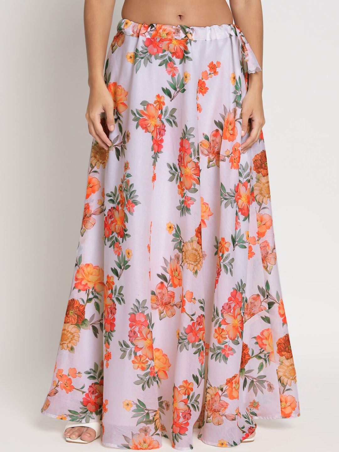 

studio rasa Floral Printed Flared Maxi Ethnic Skirt, White