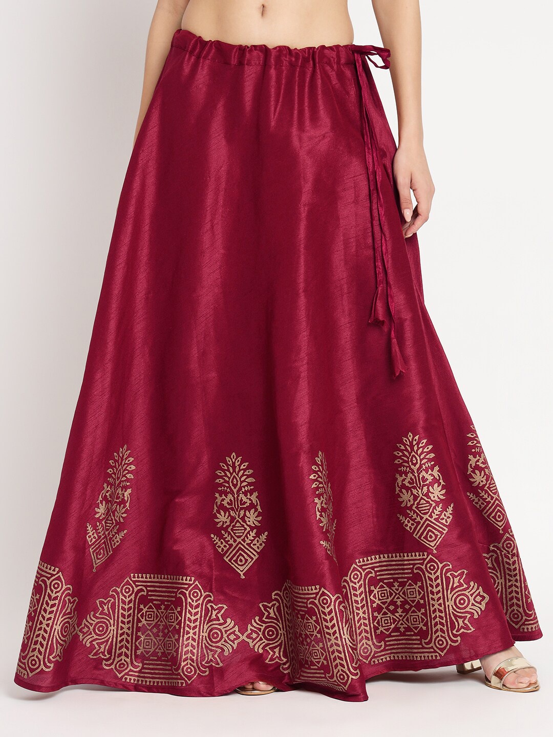 

studio rasa Ethnic Motifs Printed Flared Maxi Ethnic Skirt, Maroon