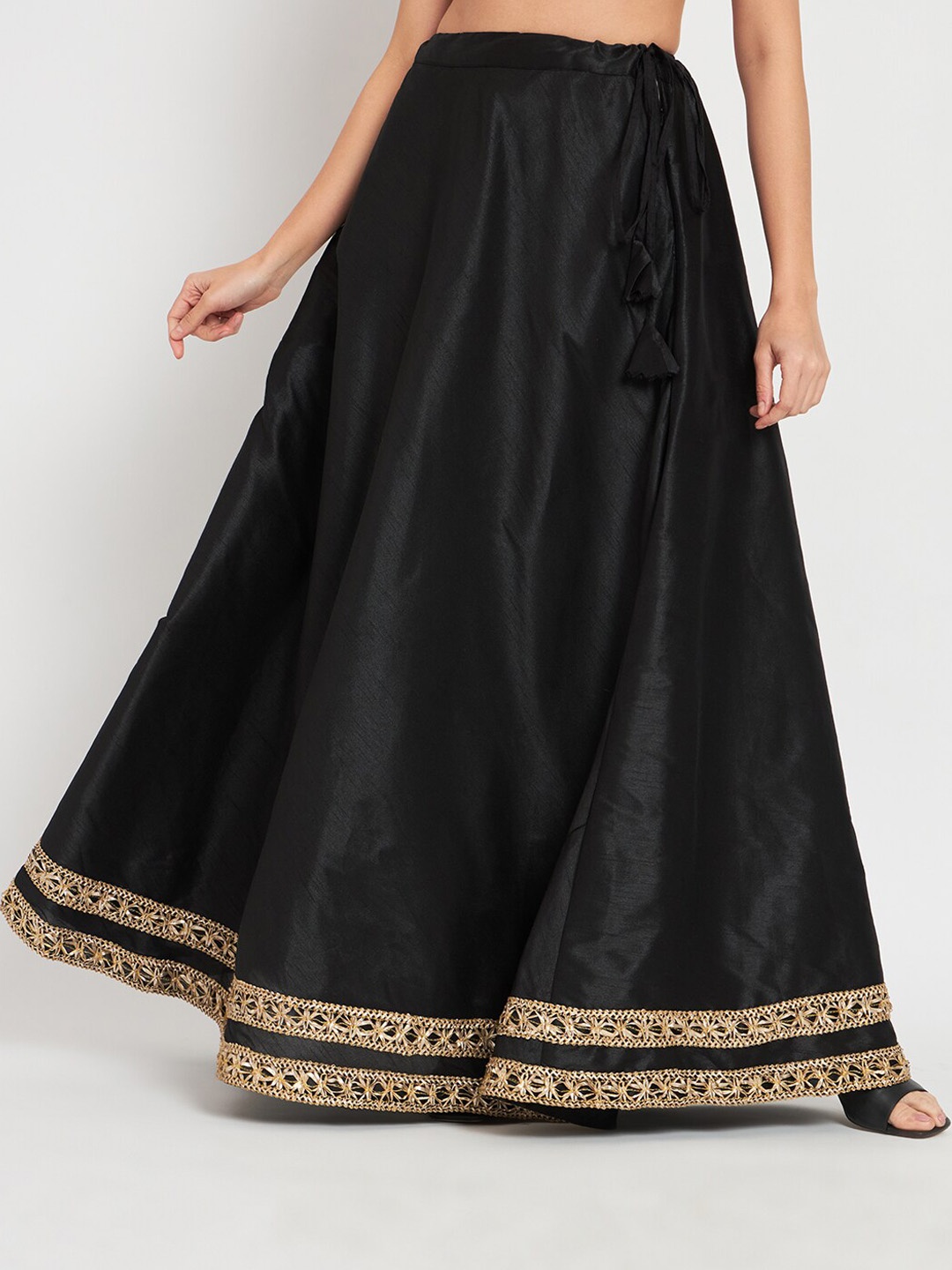 

studio rasa Embellished Detailed Flared Maxi Ethnic Skirt, Black