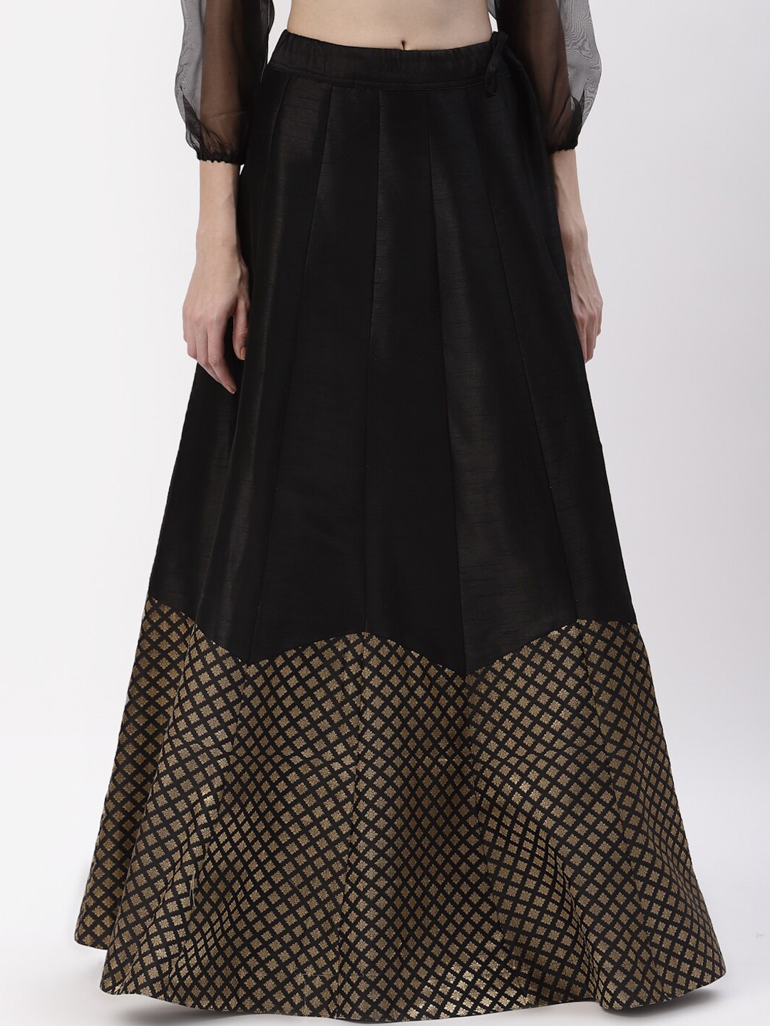 

studio rasa Ethnic Motifs Self Design Flared Maxi Ethnic Skirt, Black