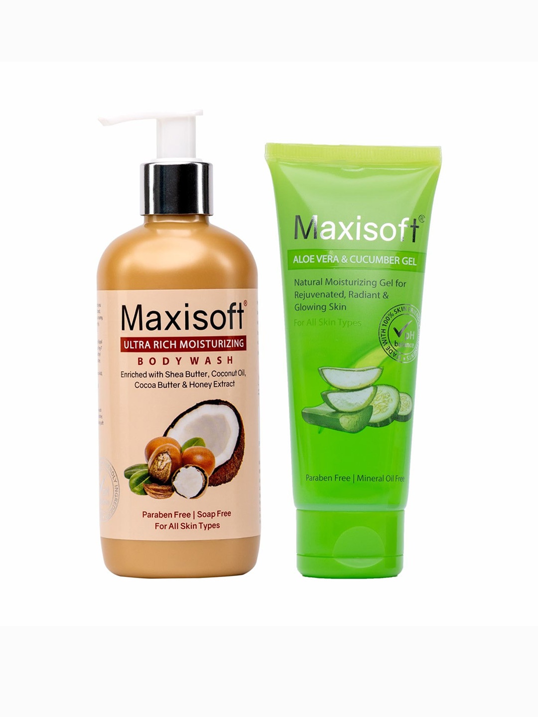 

Maxisoft Set Of 2 Ultra Rich Moisturizing Body Wash - 300ml-Aloe Vera & Cucumber Gel- 120g, Green