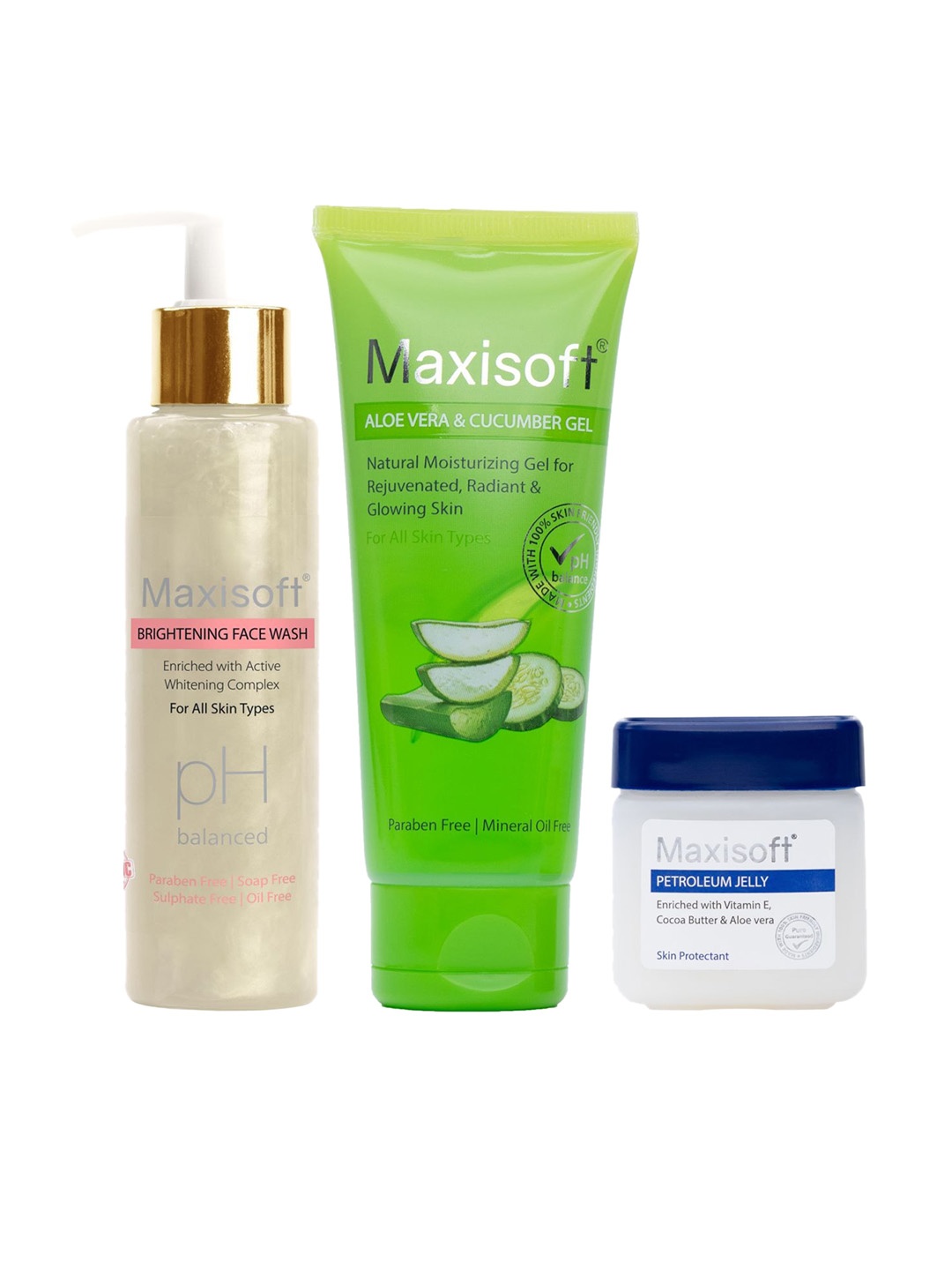 

Maxisoft Set Of 2 Brightening Face Wash-100ml-Aloe Vera Gel-120g-Petroleum Jelly-50g, Green