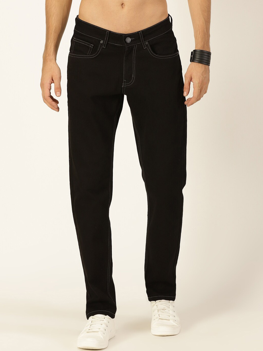 

HERE&NOW Men Smart Mid Rise Clean Look Stretchable Jeans, Black