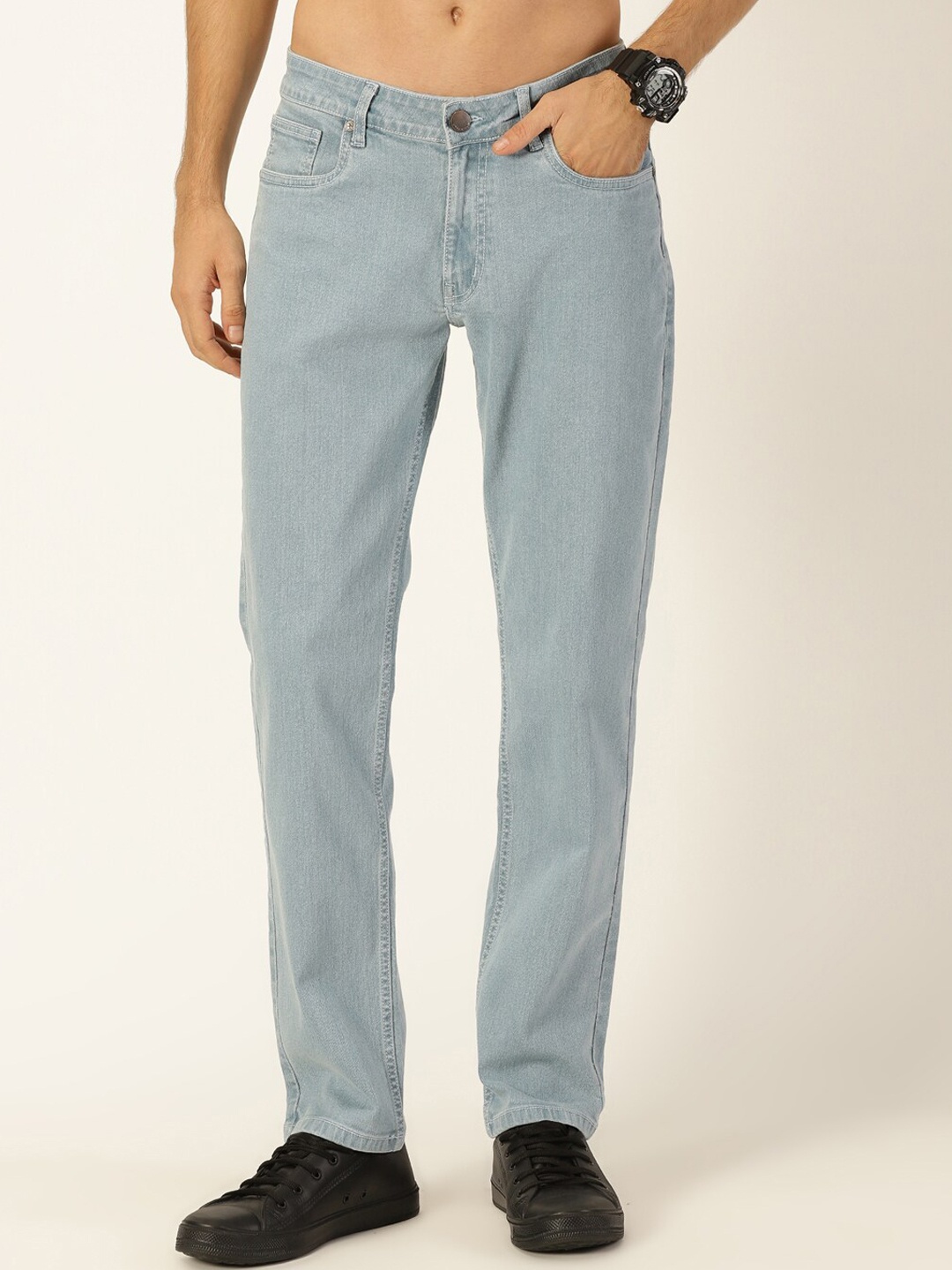 

HERE&NOW Men Smart Mid Rise Clean Look Stretchable Jeans, Blue