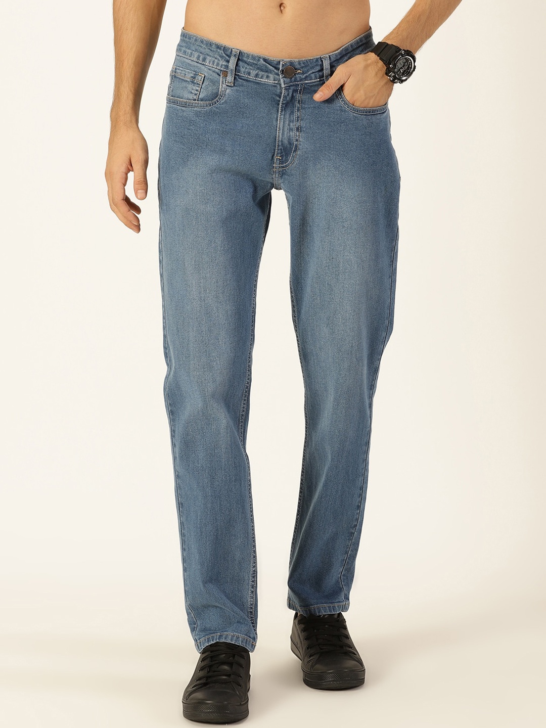 

HERE&NOW Men Smart Mid Rise Light Fade Mid Rise Clean Look Stretchable Jeans, Blue