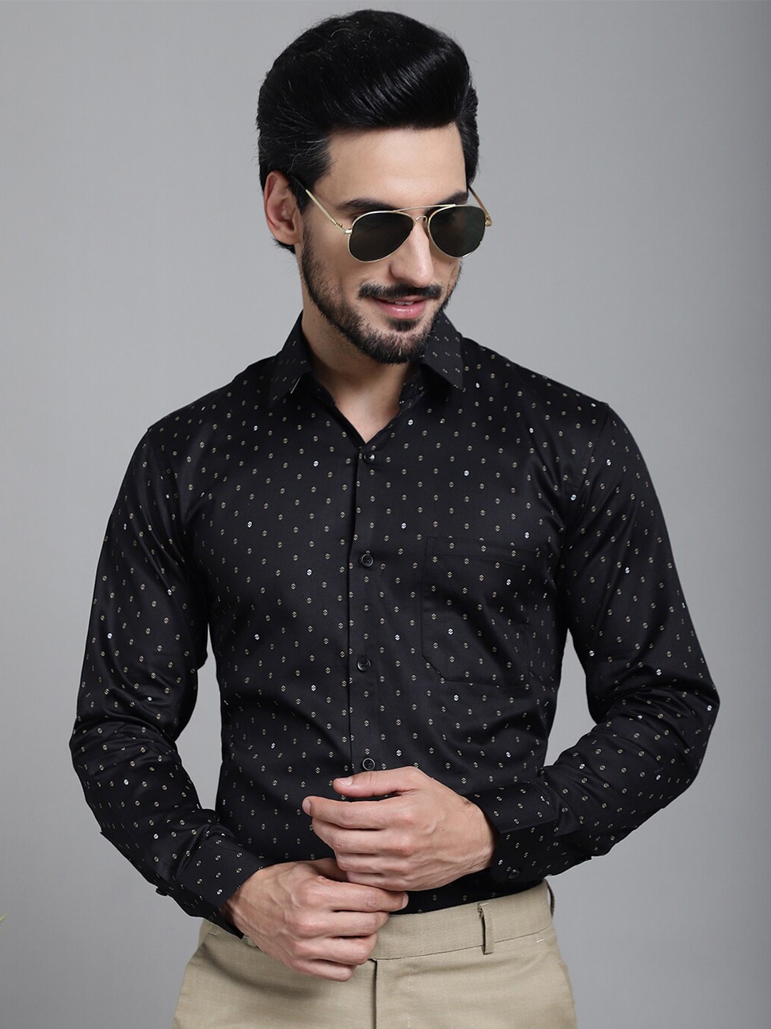 

JAINISH Printed Classic Cotton Formal Shirt, Black