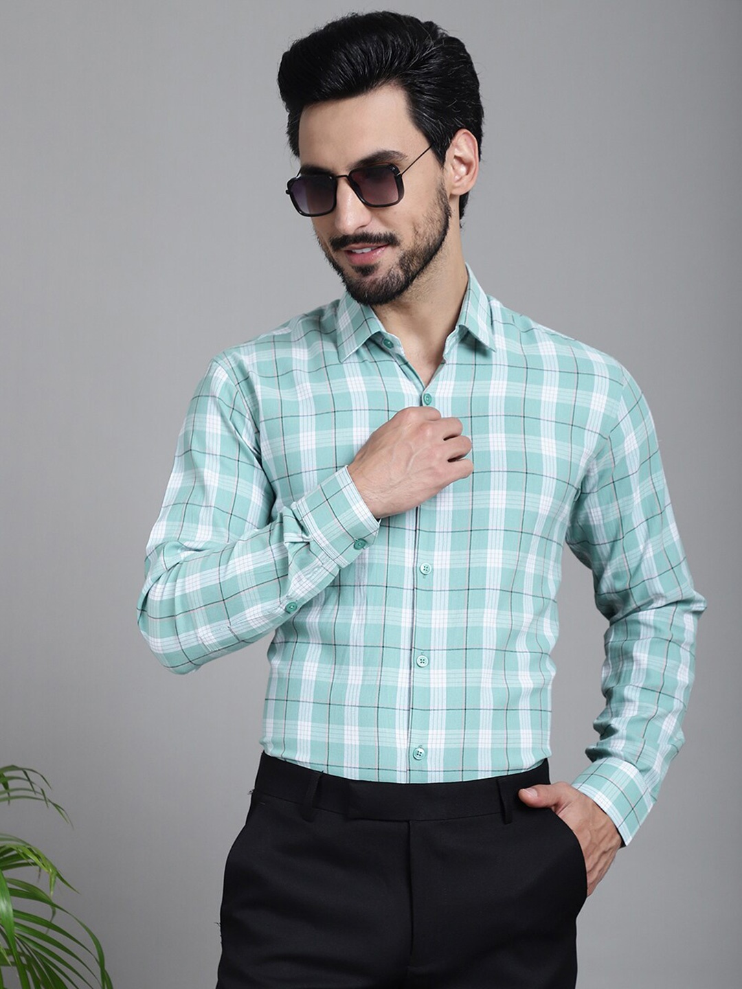 

JAINISH Checked Classic Cotton Formal Shirt, Blue