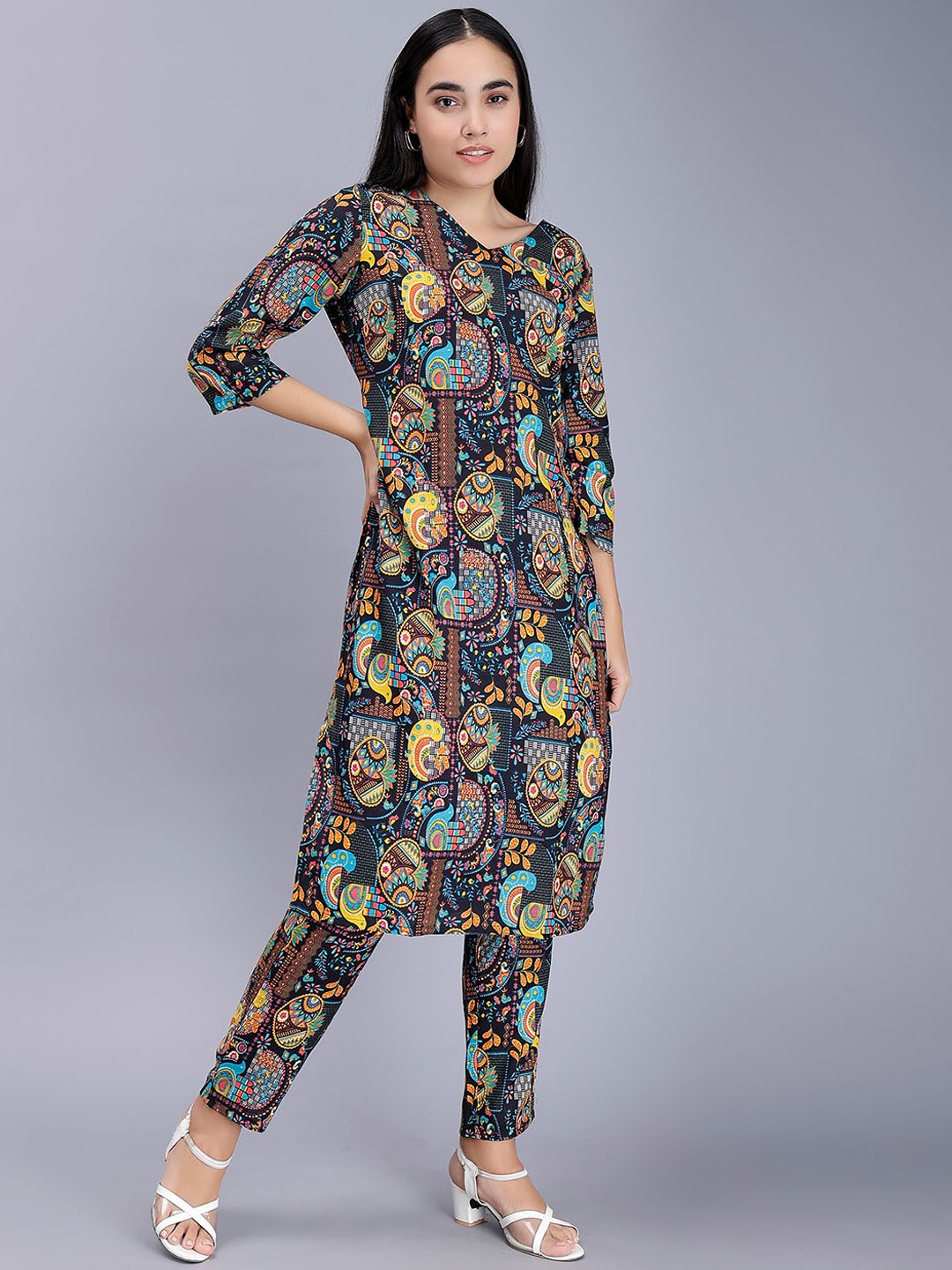 

soan Ethnic Motifs Printed Kurta & Trouser, Black