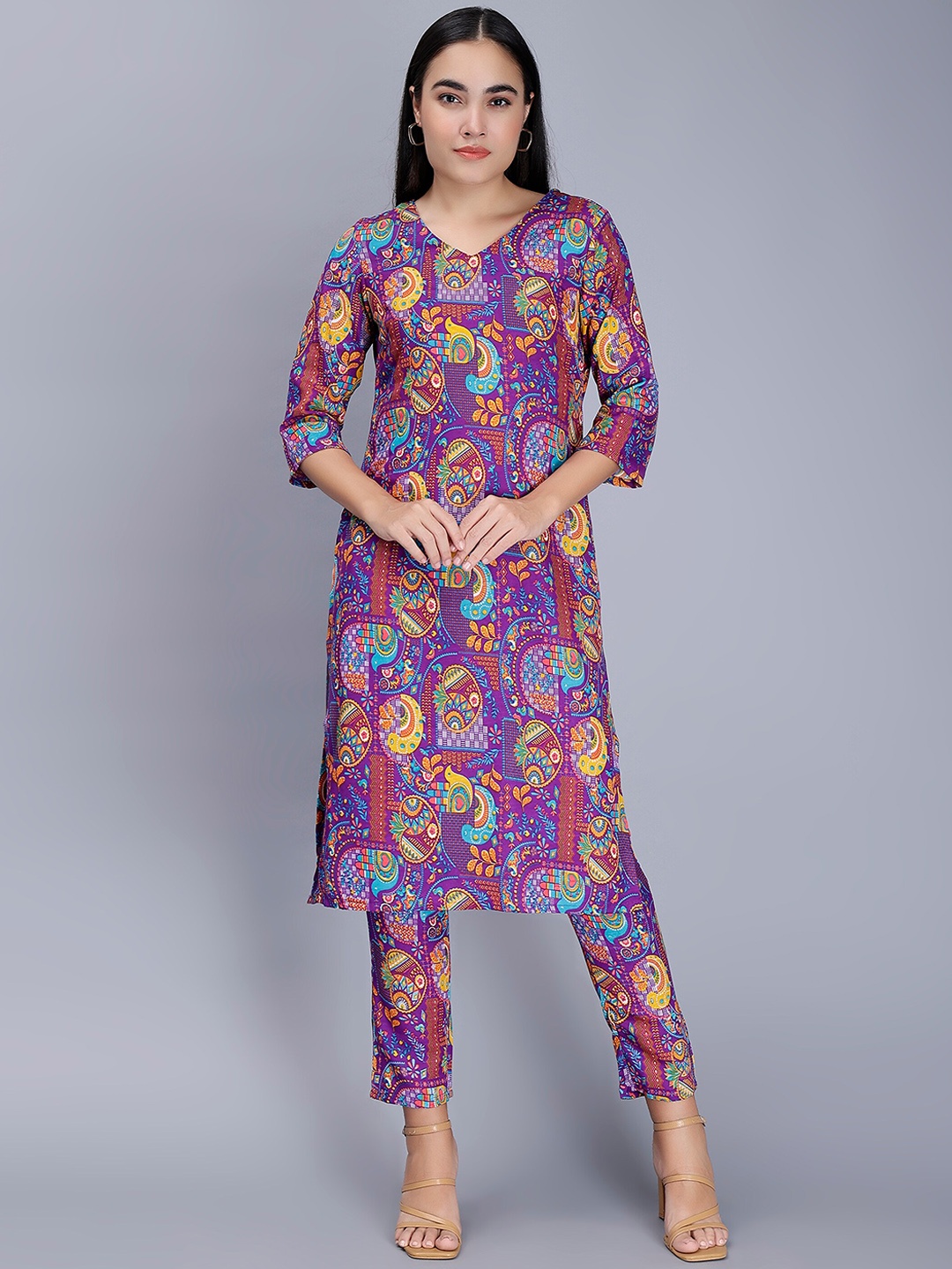 

soan Ethnic Motifs Printed Kurta & Trouser, Purple