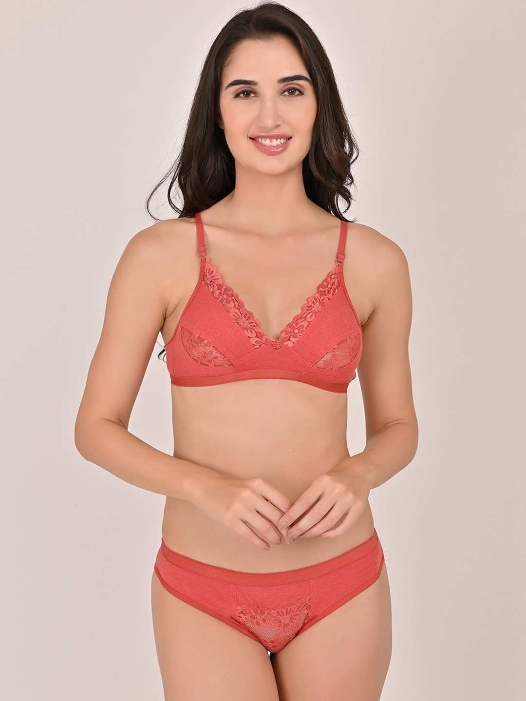 

Extoes Self Design Cotton Lingerie Set, Pink