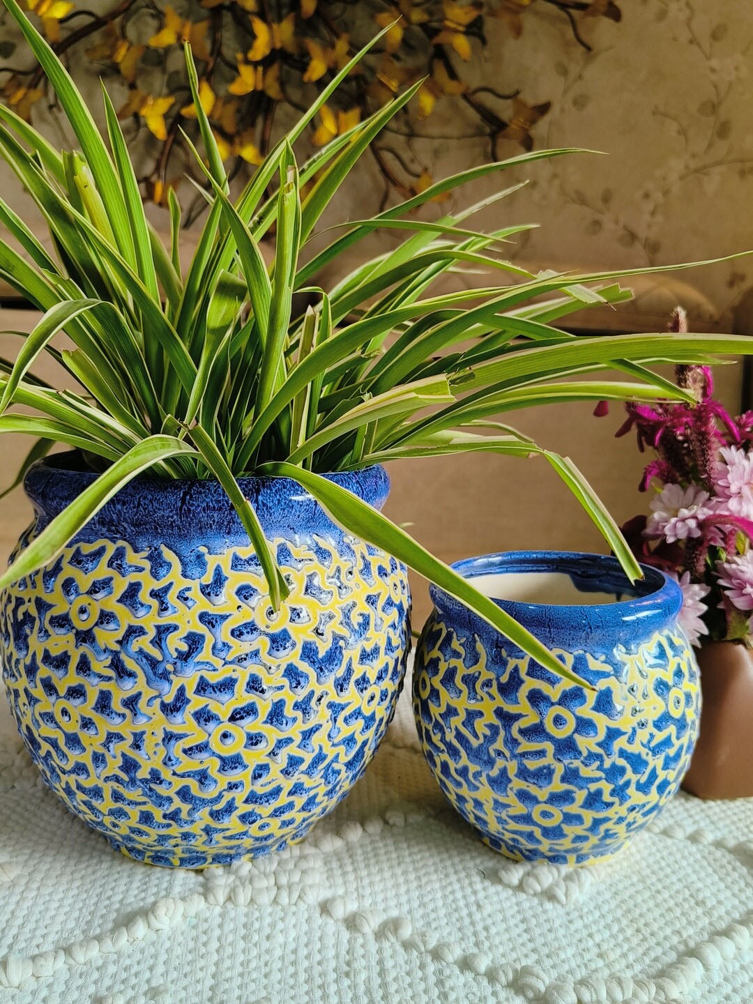 

NIYARA Blue & Yellow 2 Pieces Printed Ceramic Planters