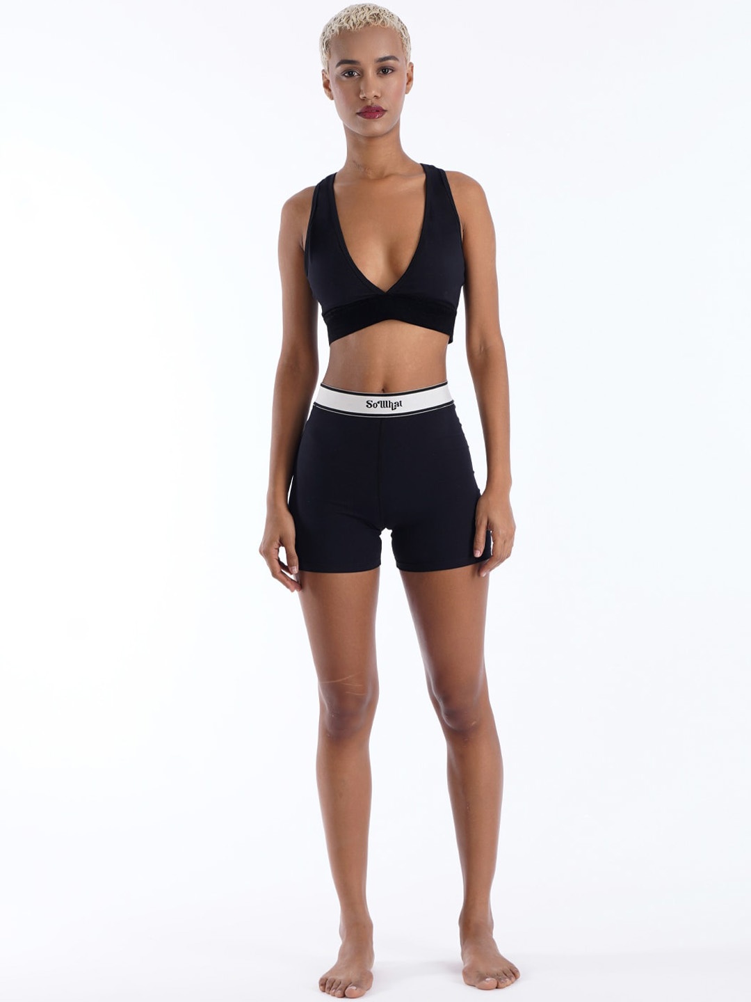 So What Women Skinny Fit Running Sports Shorts, Black