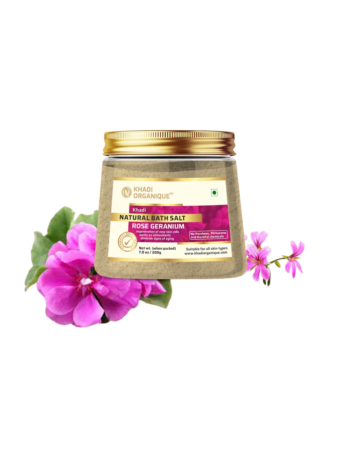 

Khadi Organique Rose Geranium Natural Bath Salt - 200g, Pink