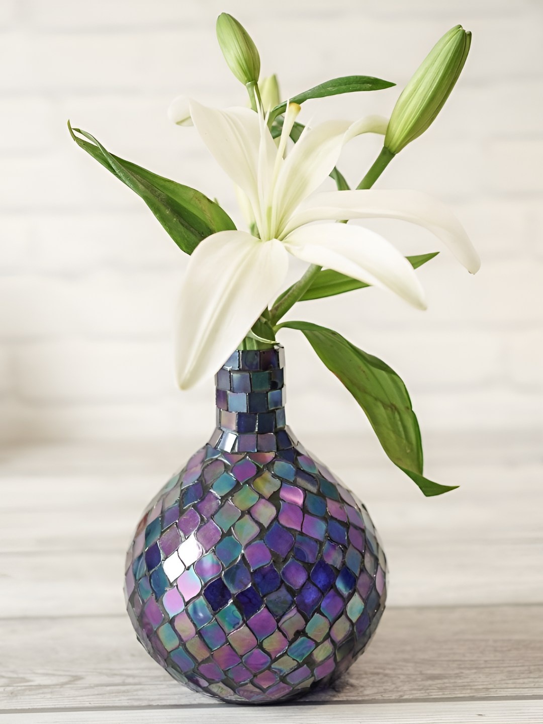 

BEHOMA Purple Moroccan Mosaic Glass Vase