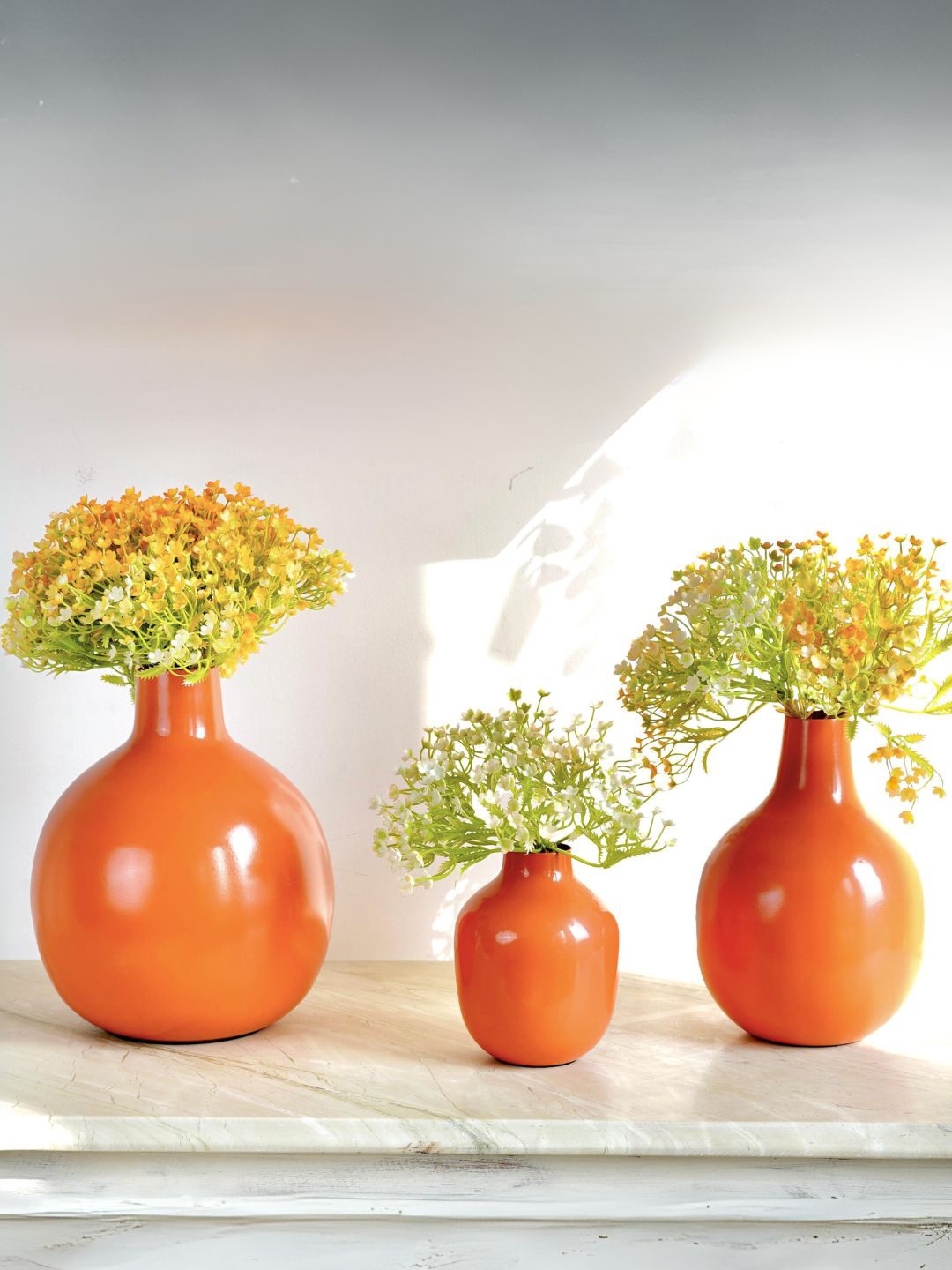 

BEHOMA Set of 3 Orange Metal Flower Vase
