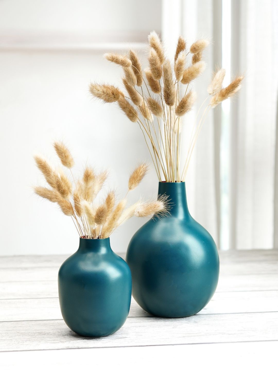 

BEHOMA Opal Blue Metal Set of 2 Flower Vase