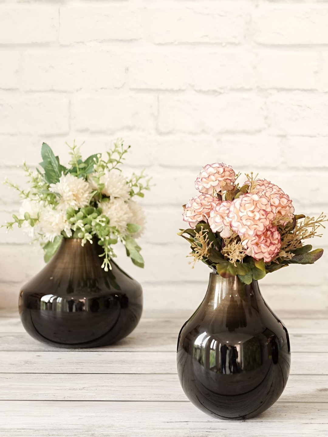 

BEHOMA Set of 2 Antique Brass-Coloured Metal Bud Shape Small & Large Flower Vase, Brown