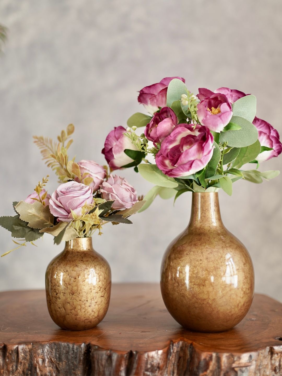 

BEHOMA Set of 2 Antique Golden Metal Flower Vase, Gold