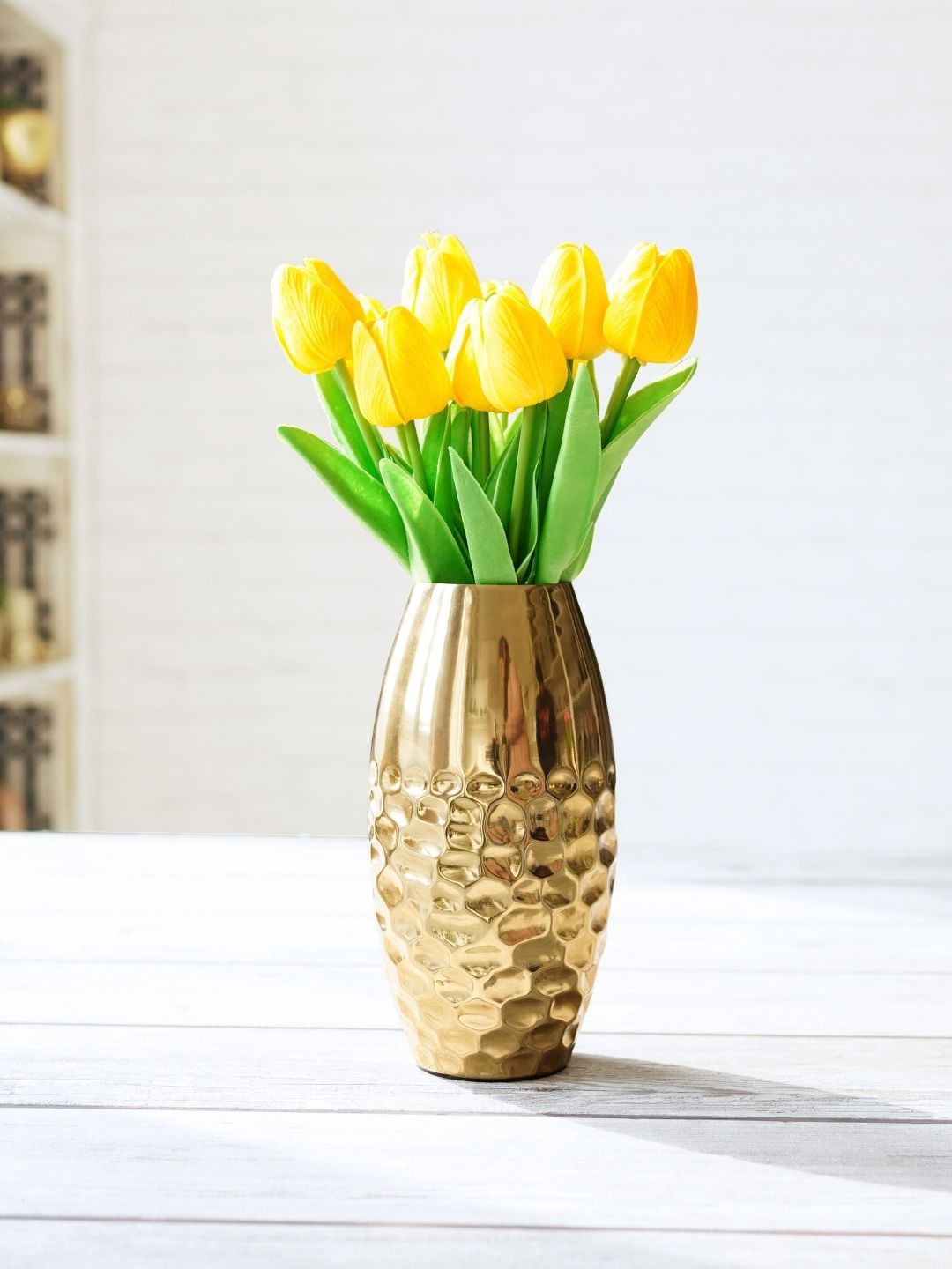 

BEHOMA Gold Toned Metal Modern Textured Flower Vase