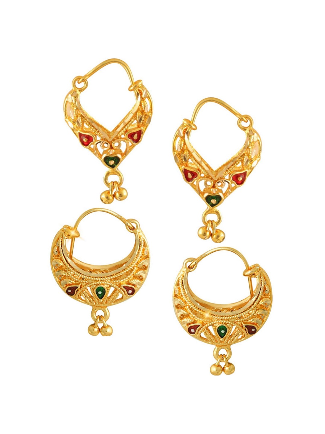 

Vighnaharta Set of 2 Gold Plated Floral Hoop Earrings
