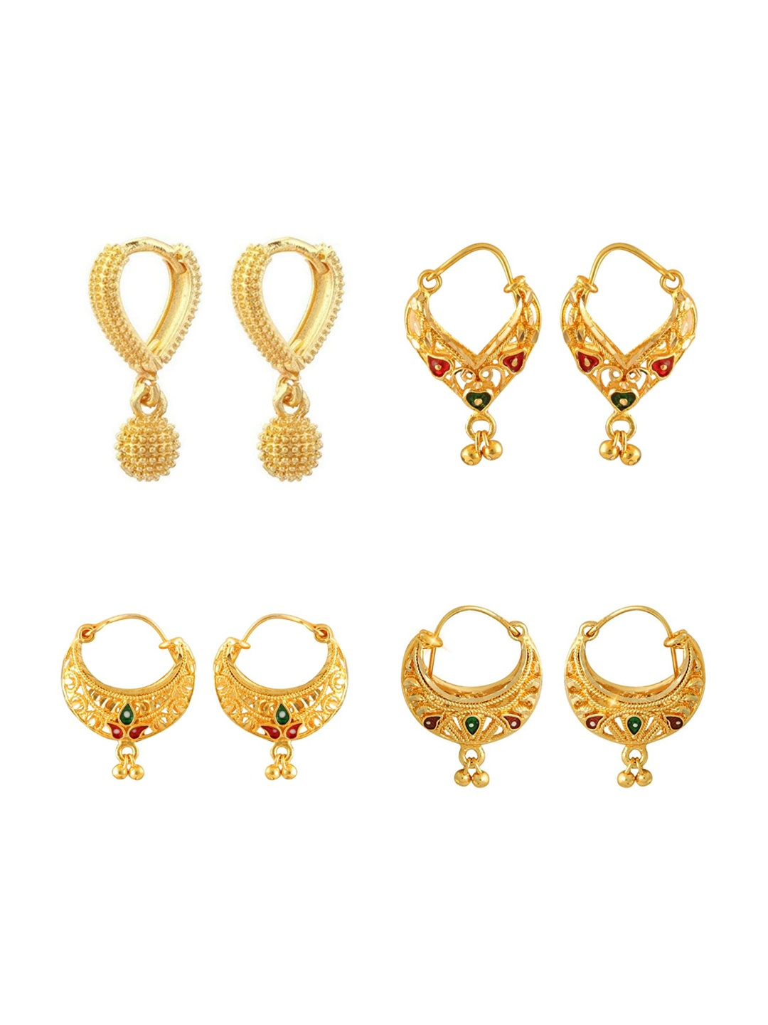 

Vighnaharta Set Of 4 Gold-Plated Floral Chandbalis