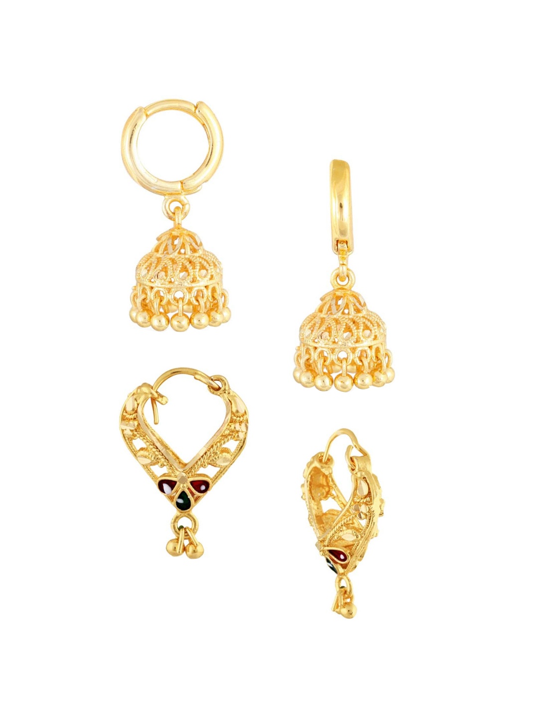 

Vighnaharta Pack Of 2 Gold-Toned Floral Jhumkas Earrings