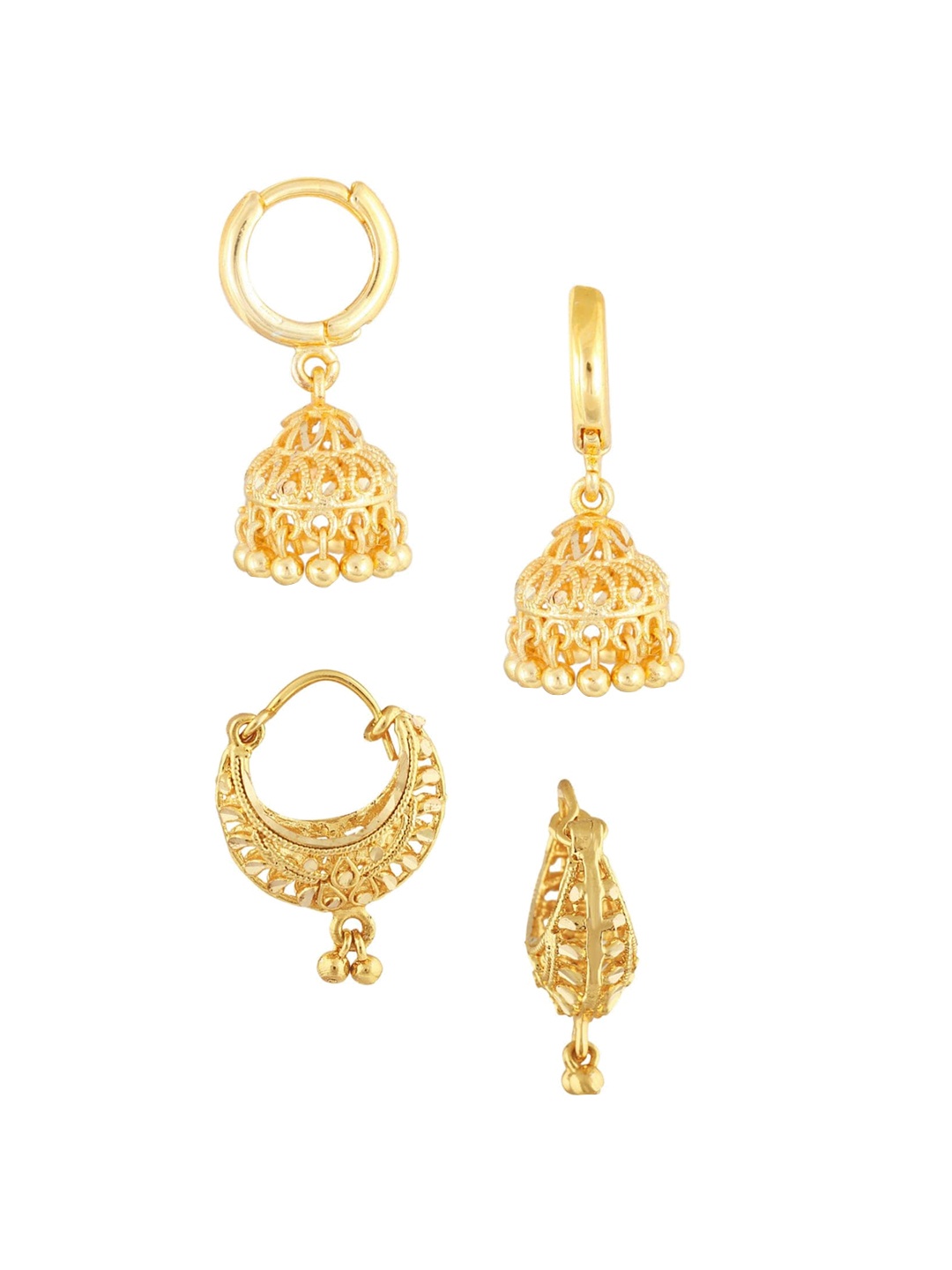 

Vighnaharta Set of 2 Gold Plated Floral Hoop Earrings