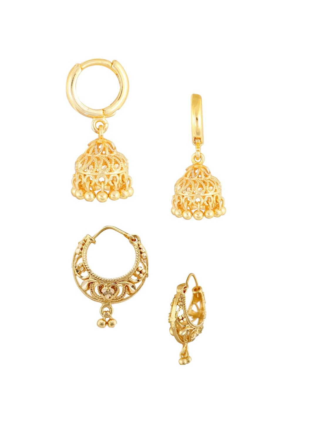 

Vighnaharta Set of 2 Gold Plated Floral Hoop Earrings