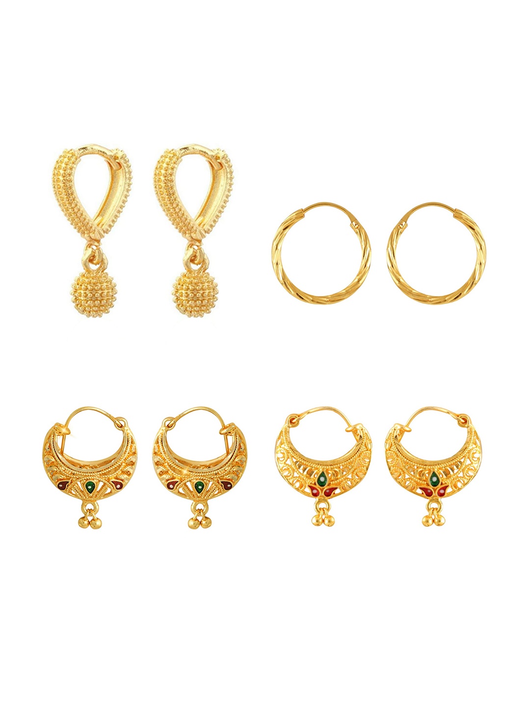 Vighnaharta Set Of 4 Gold-Plated Contemporary Hoop Earrings
