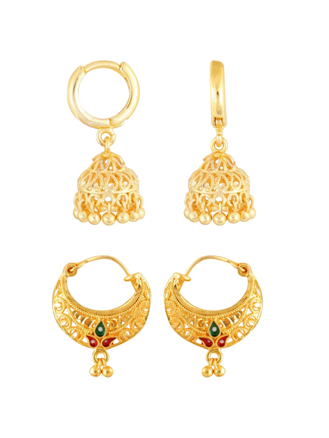 

Vighnaharta Set of 2 Gold Plated Jhumkas & Chandbalis