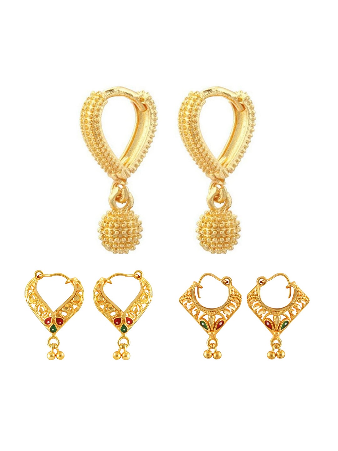 

Vighnaharta Set Of 3 Gold-Plated Hoop Earrings