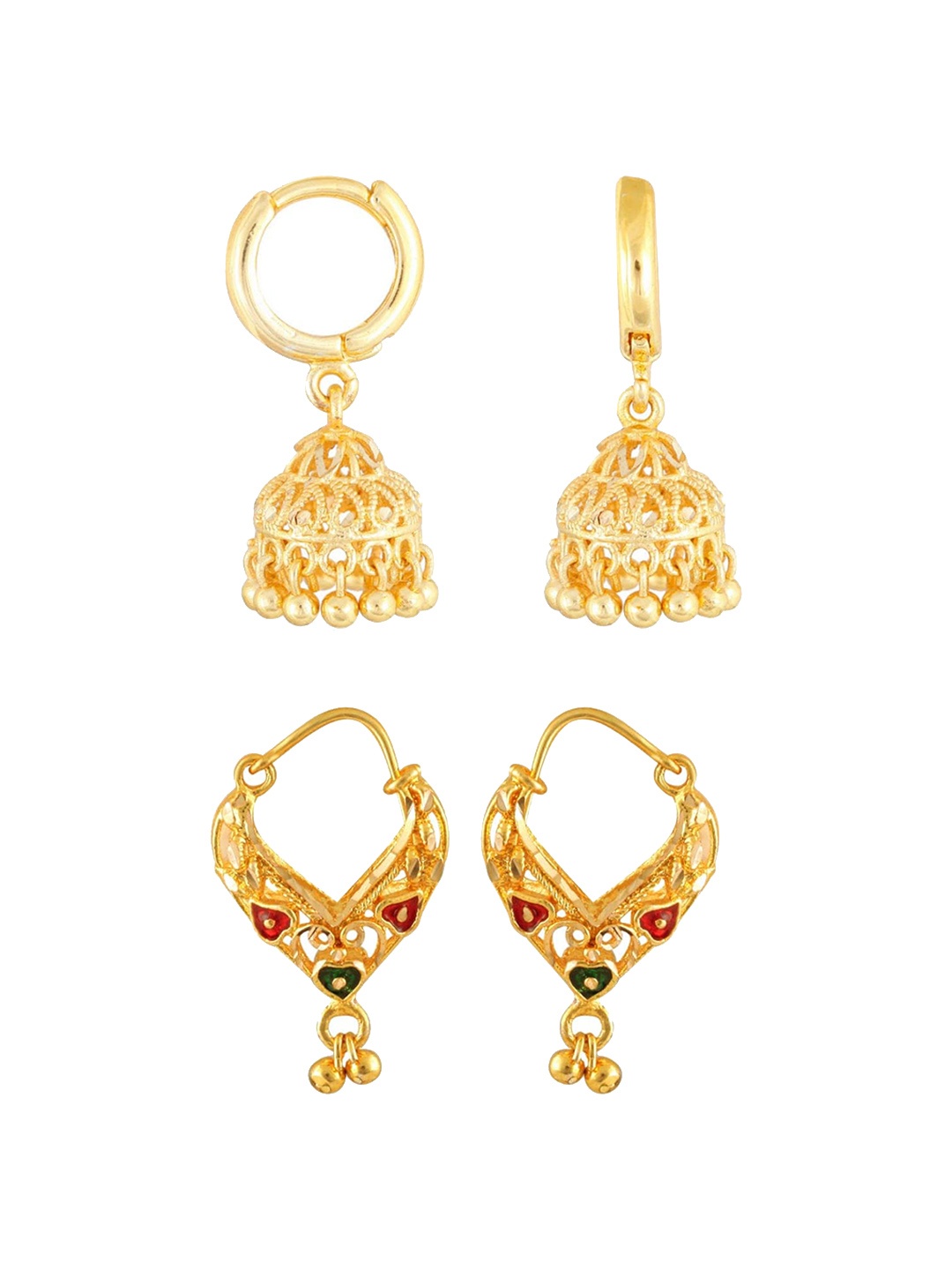 Vighnaharta Set of 2 Gold Plated Floral Hoop Earrings