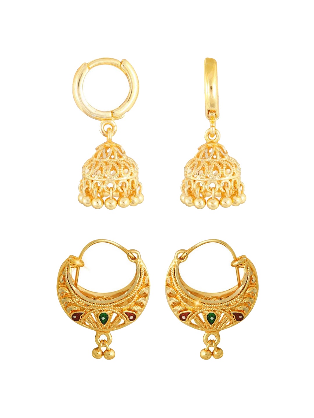 

Vighnaharta Set Of 2 Gold-Plated Floral Jhumkas