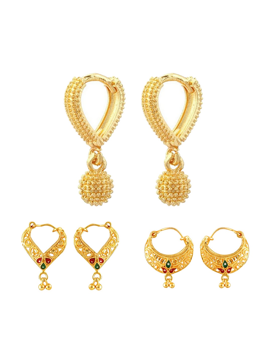 

Vighnaharta Set Of 3 Gold Plated Hoop Earrings