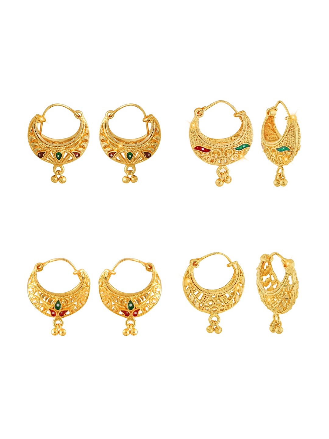 

Vighnaharta Set Of 4 Gold-Plated Floral Chandbalis