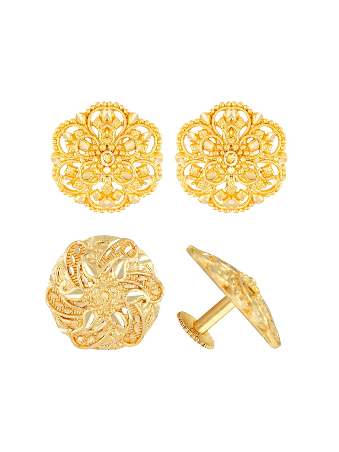 Vighnaharta Set of 2 Gold Plated Floral Studs Earrings