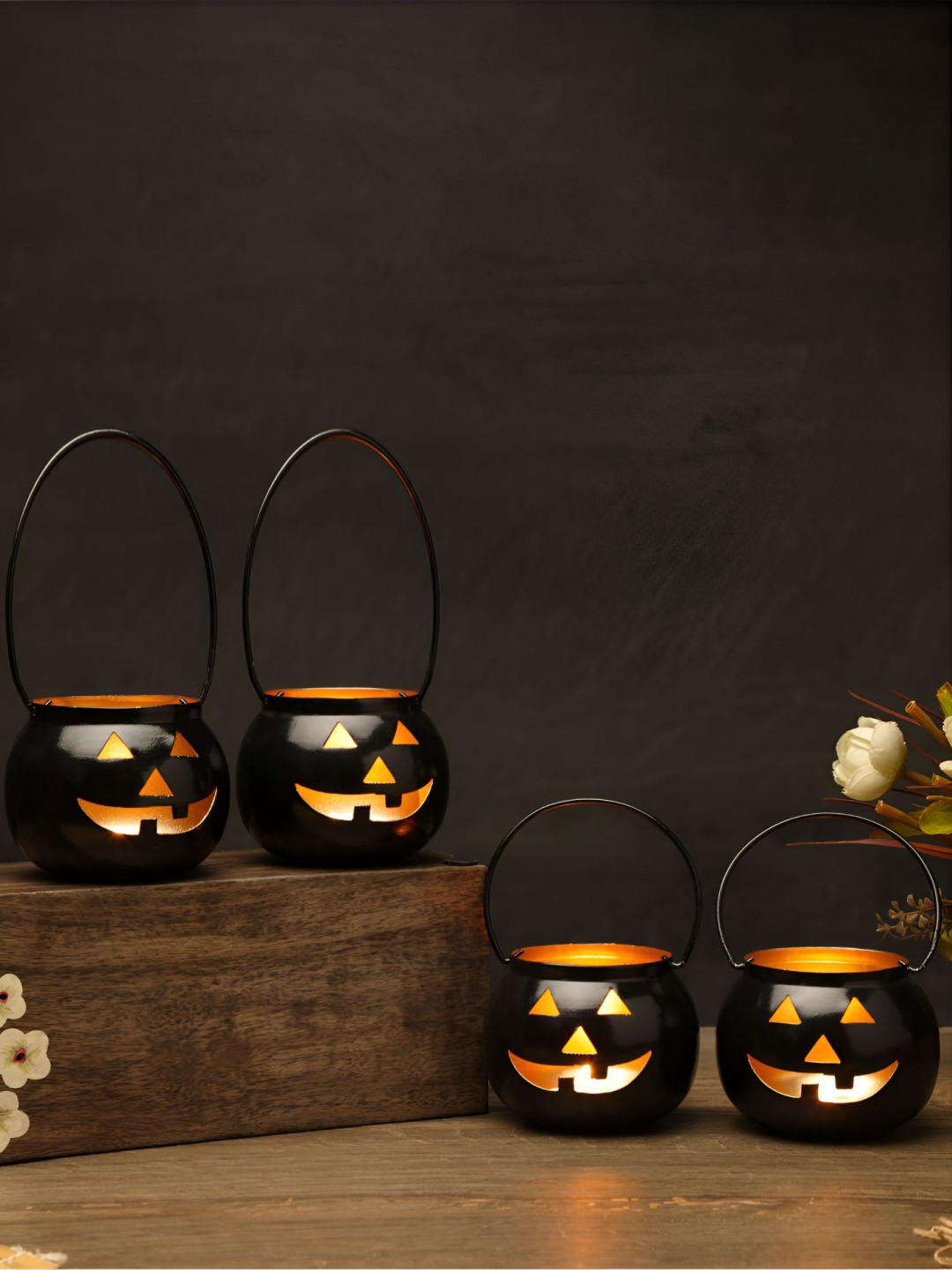

dudki 4 Pieces Black Halloween Face Votive Candle Holder