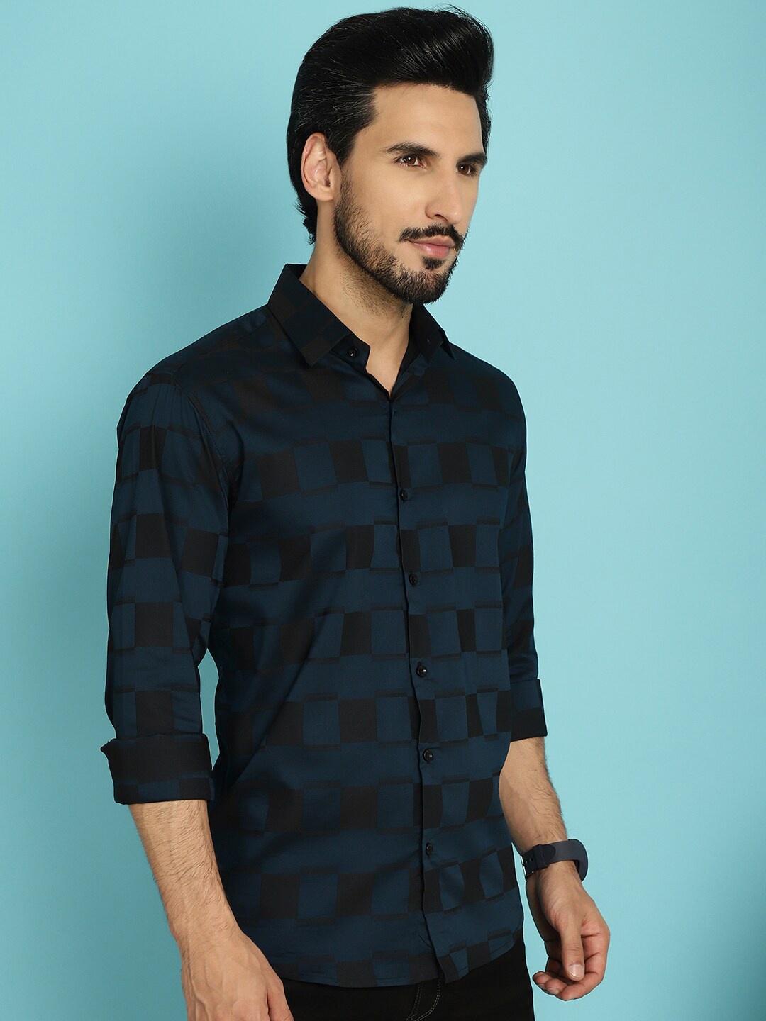 

JAINISH Classic Geometric Printed Cotton Casual Shirt, Blue