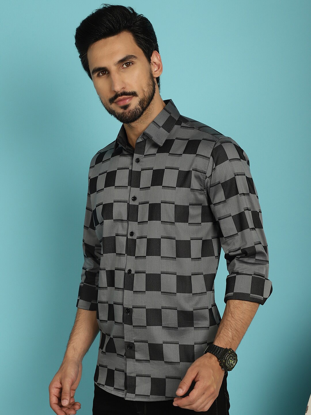 

JAINISH Checked Classic Cotton Casual Shirt, Grey