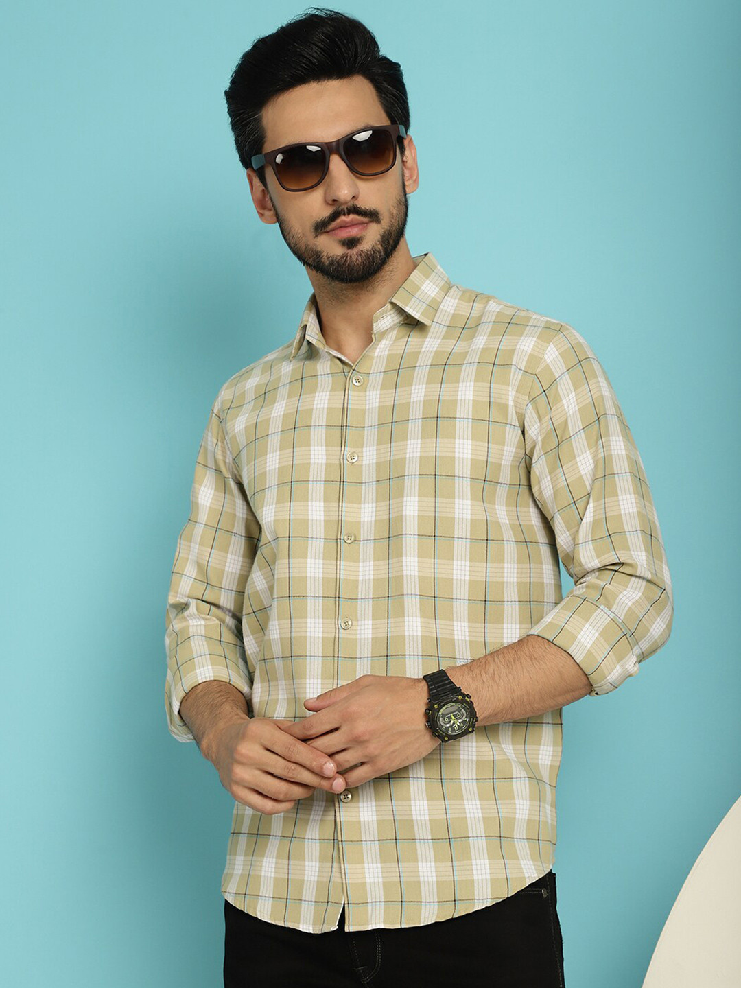 

JAINISH Checked Classic Cotton Casual Shirt, Beige