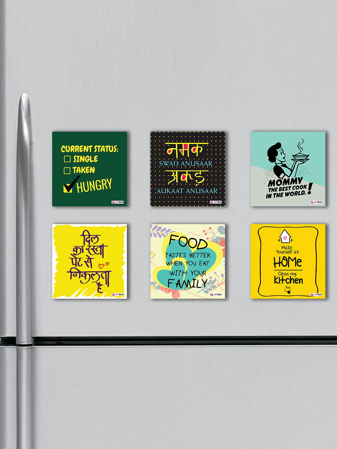 

ARTBUG Yellow & Green 6 Pieces Typography Printed Fridge Magnets