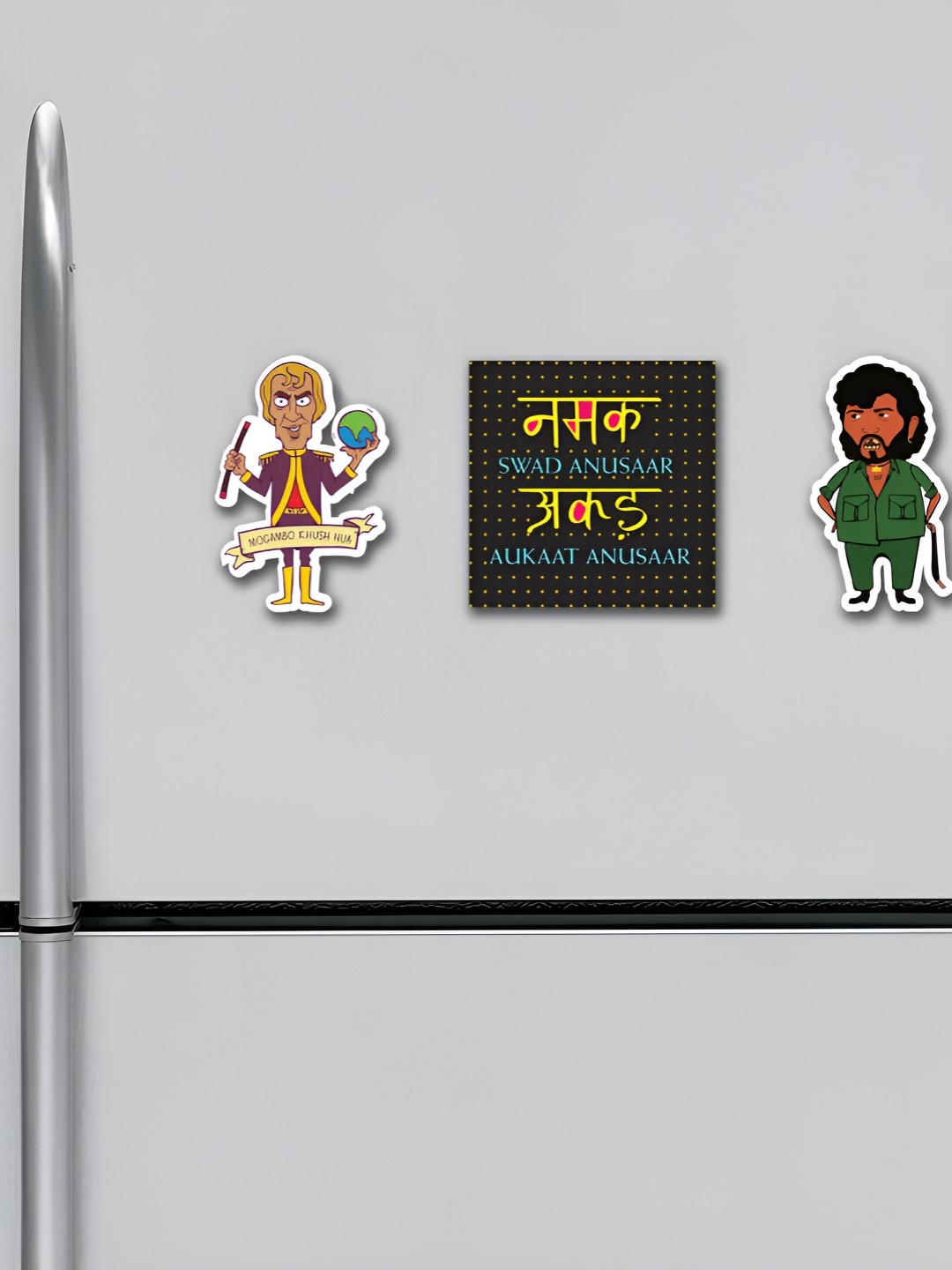

ARTBUG Black & Yellow 3 Pieces Mugambo Gabbar Patterned Fridge Decorative Magnets
