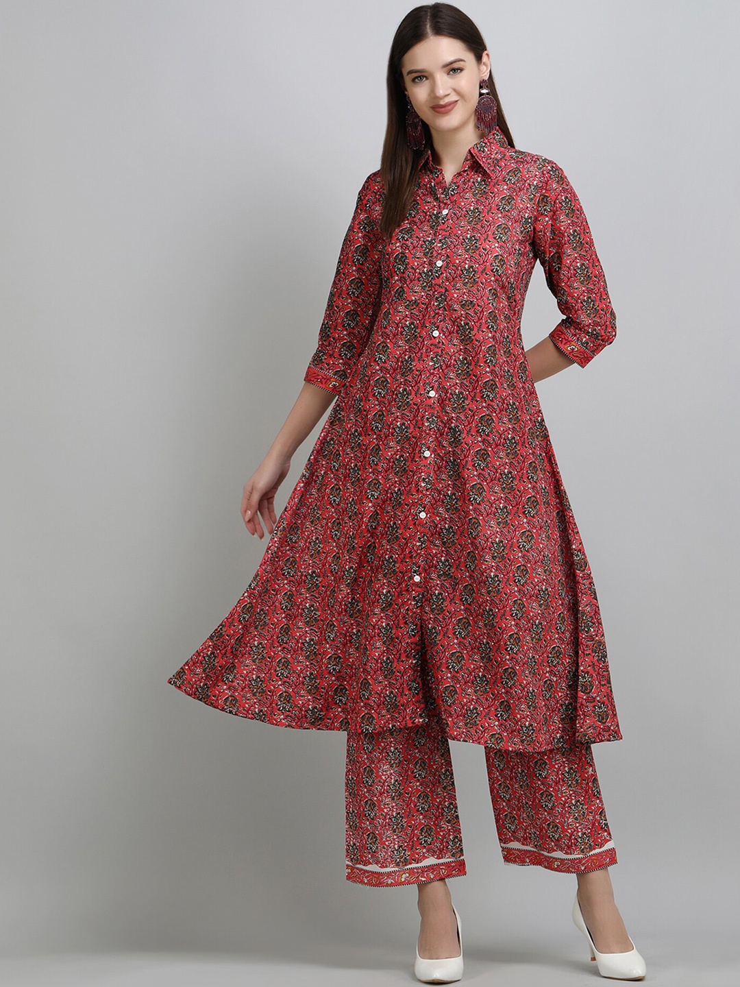 

MANKSH Ethnic Motifs Printed Kurta With Palazzo, Pink