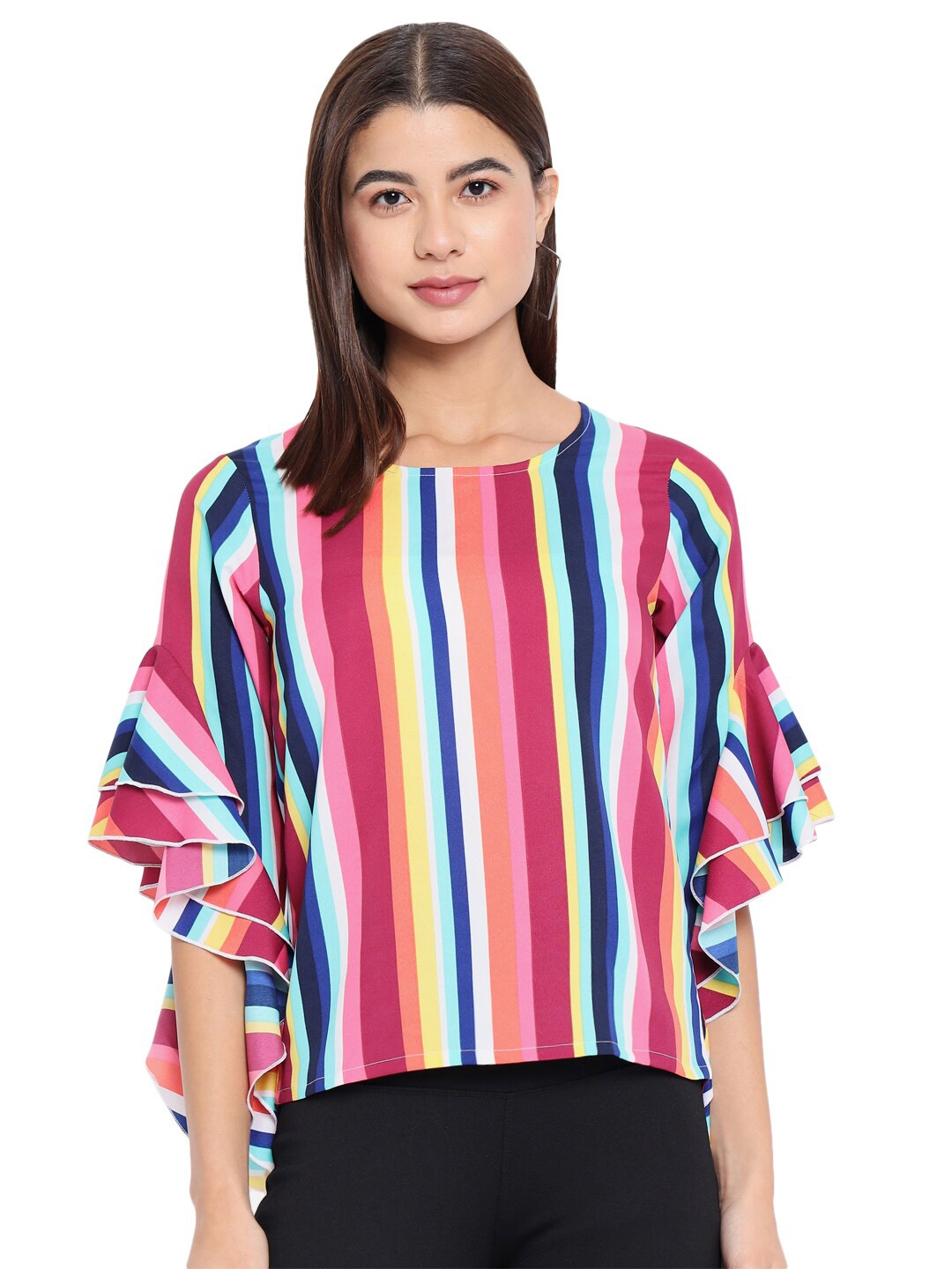 

BAESD Vertical Striped Flutter Sleeves Top, Pink