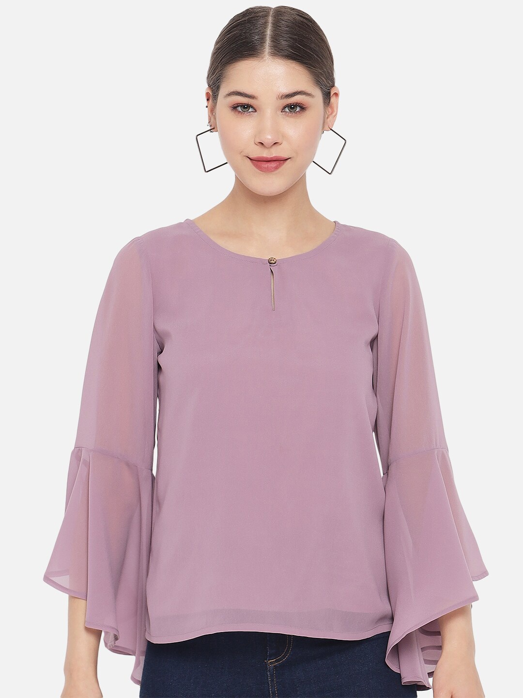 

BAESD Keyhole Neck Bell Sleeves Top, Purple