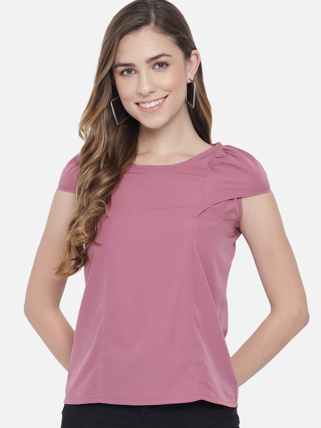 

BAESD Round Neck Cap Sleeves Top, Pink