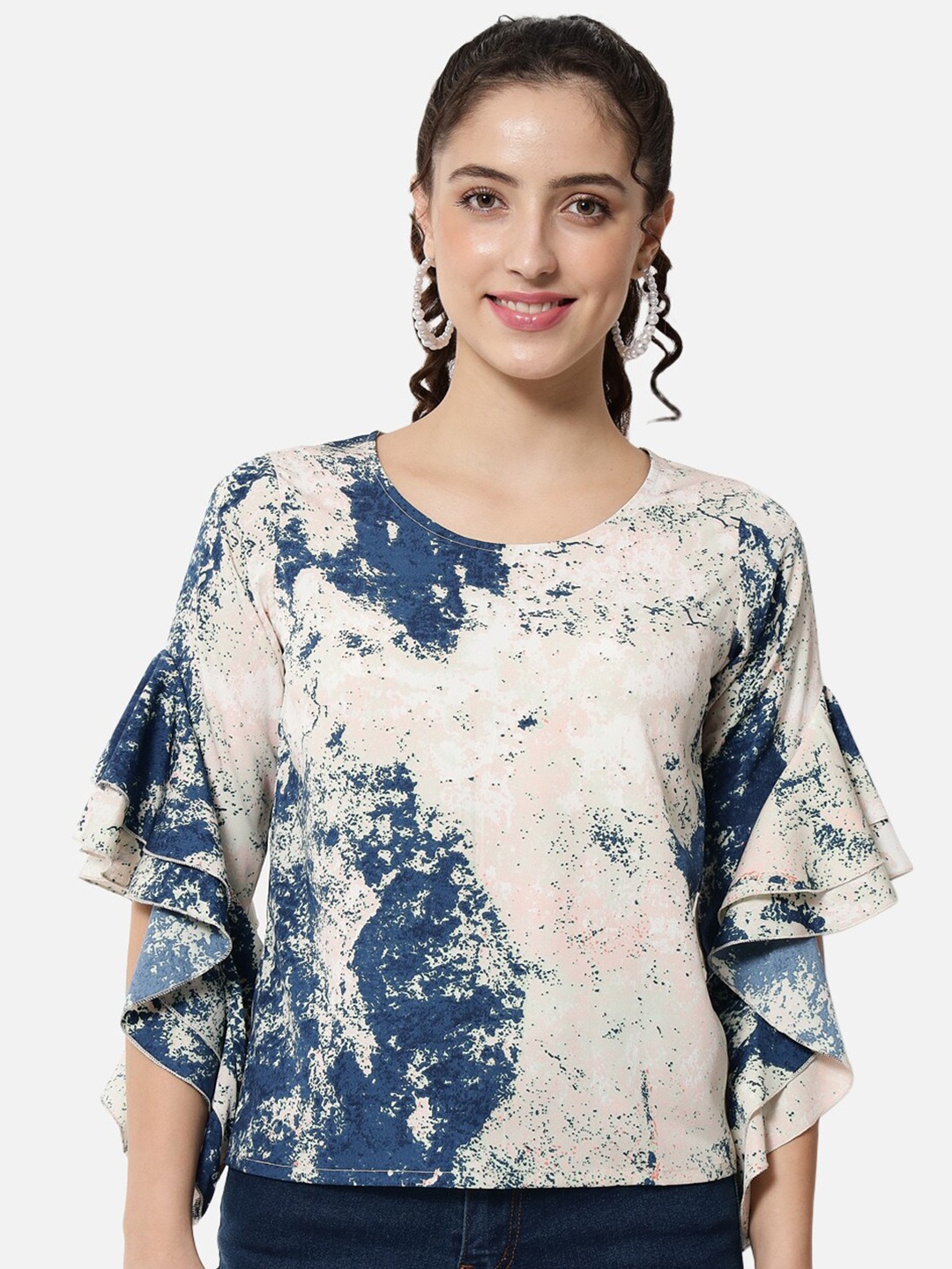 

BAESD Tie and Dye Flared Sleeves Top, Beige