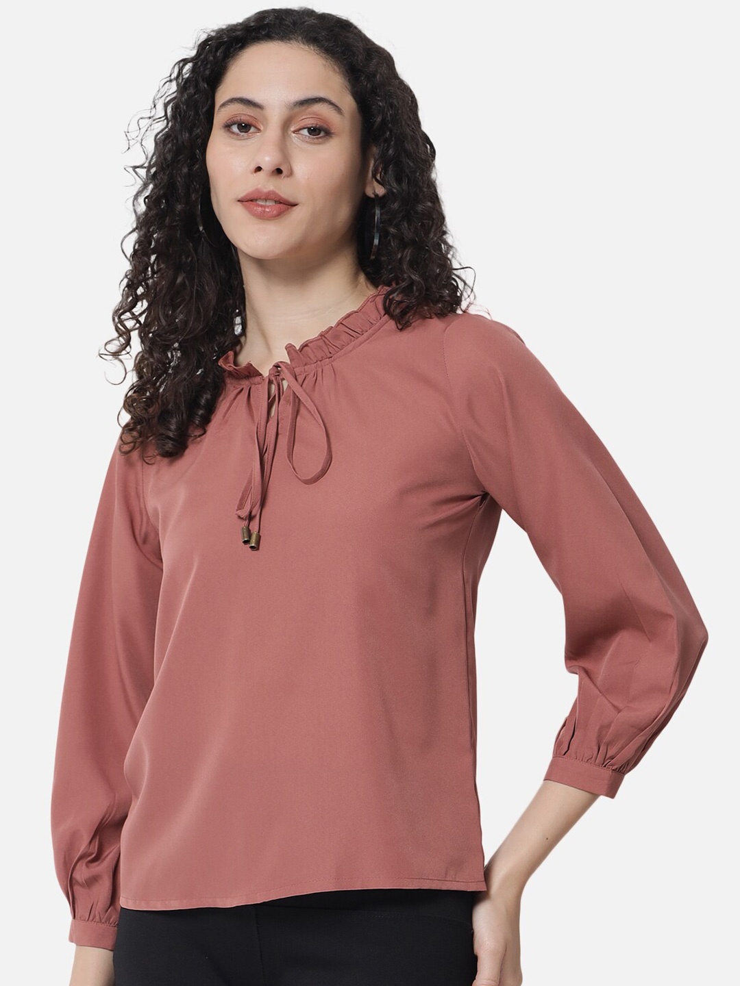 

BAESD Tie-Up Neck Top, Brown