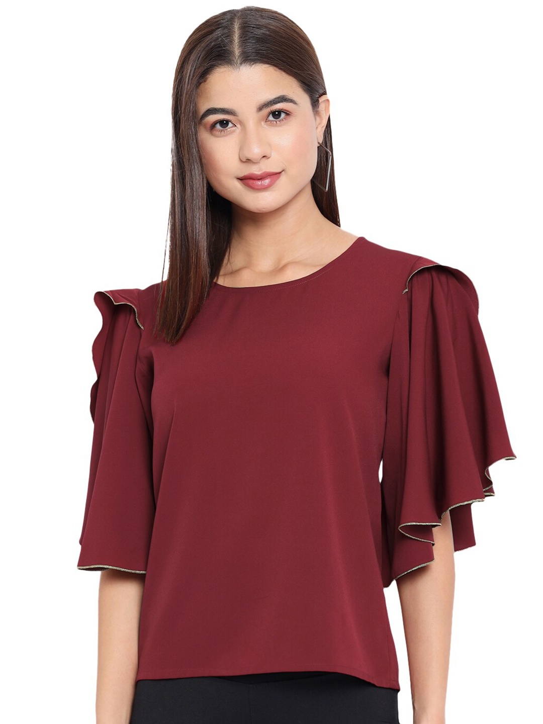 

BAESD Flared Sleeves Top, Maroon