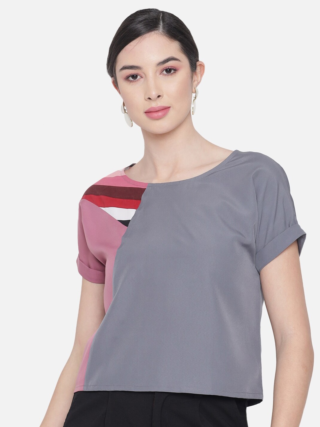 

BAESD Colourblocked Round Neck Top, Grey